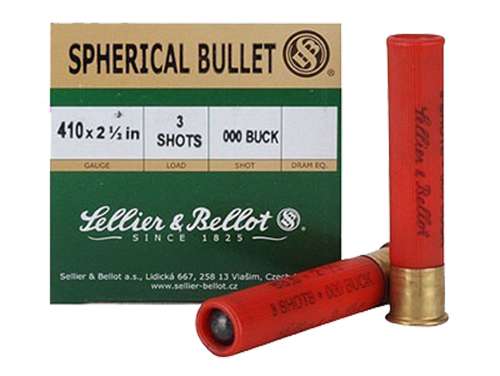 Sellier & Bellot SB410A Shotgun 410 Gauge 2.5 3 Pellets 000 Buck Shot 25  Bx/ 20 Cs