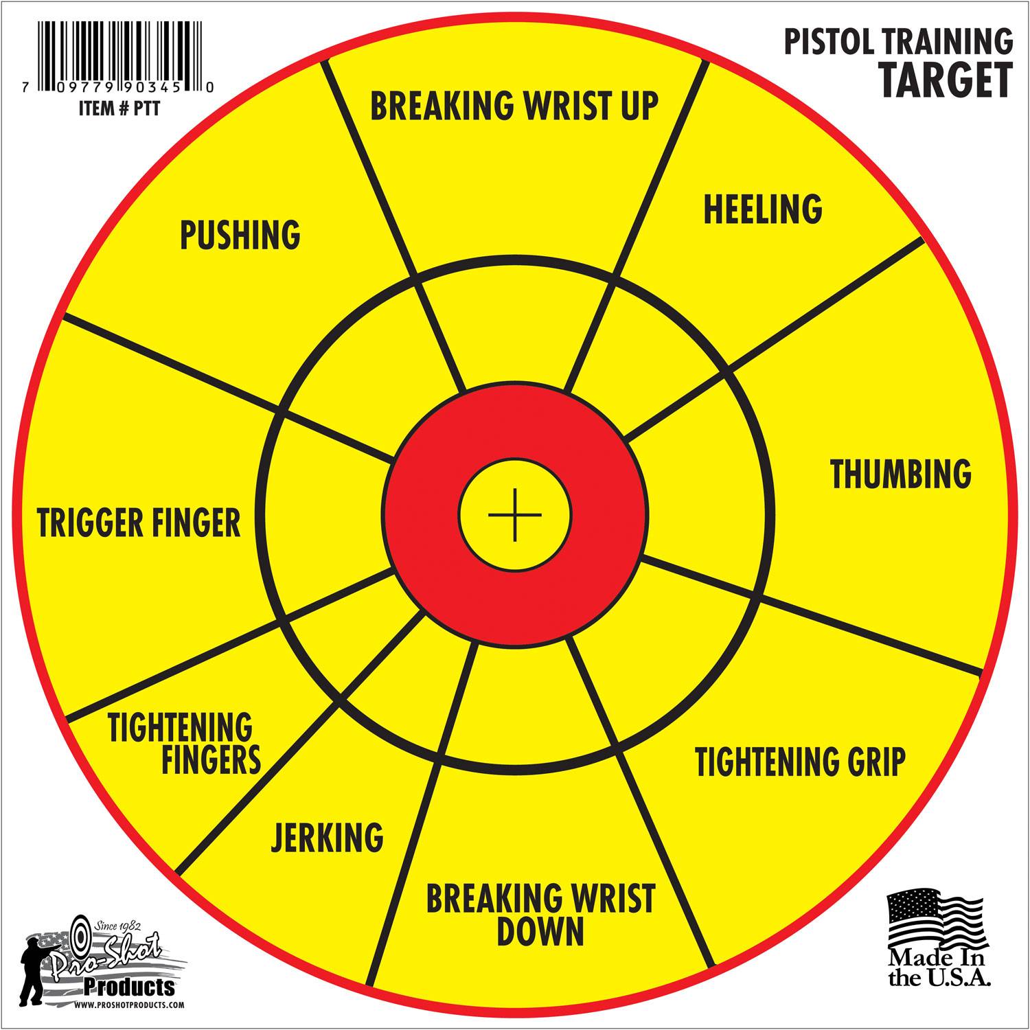 ProShot Pistol Diagnostic Training Target Bullseye 12" 6PK